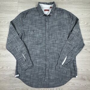 Perry Ellis Men's Button Down Shirt America Grey XL Long Sleeve Cotton Slub